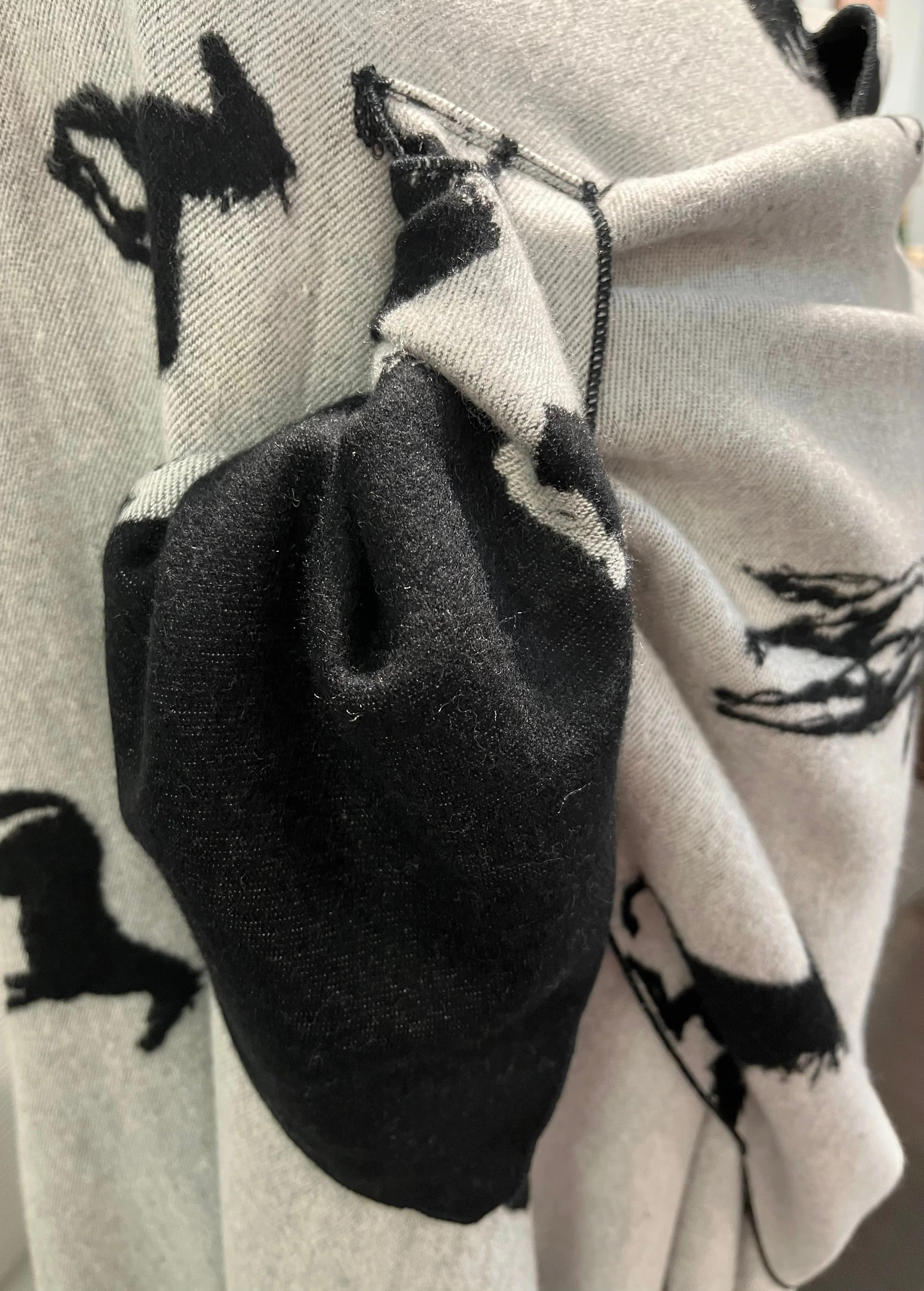 White Horses on Black Reversible Cashmere Shawl