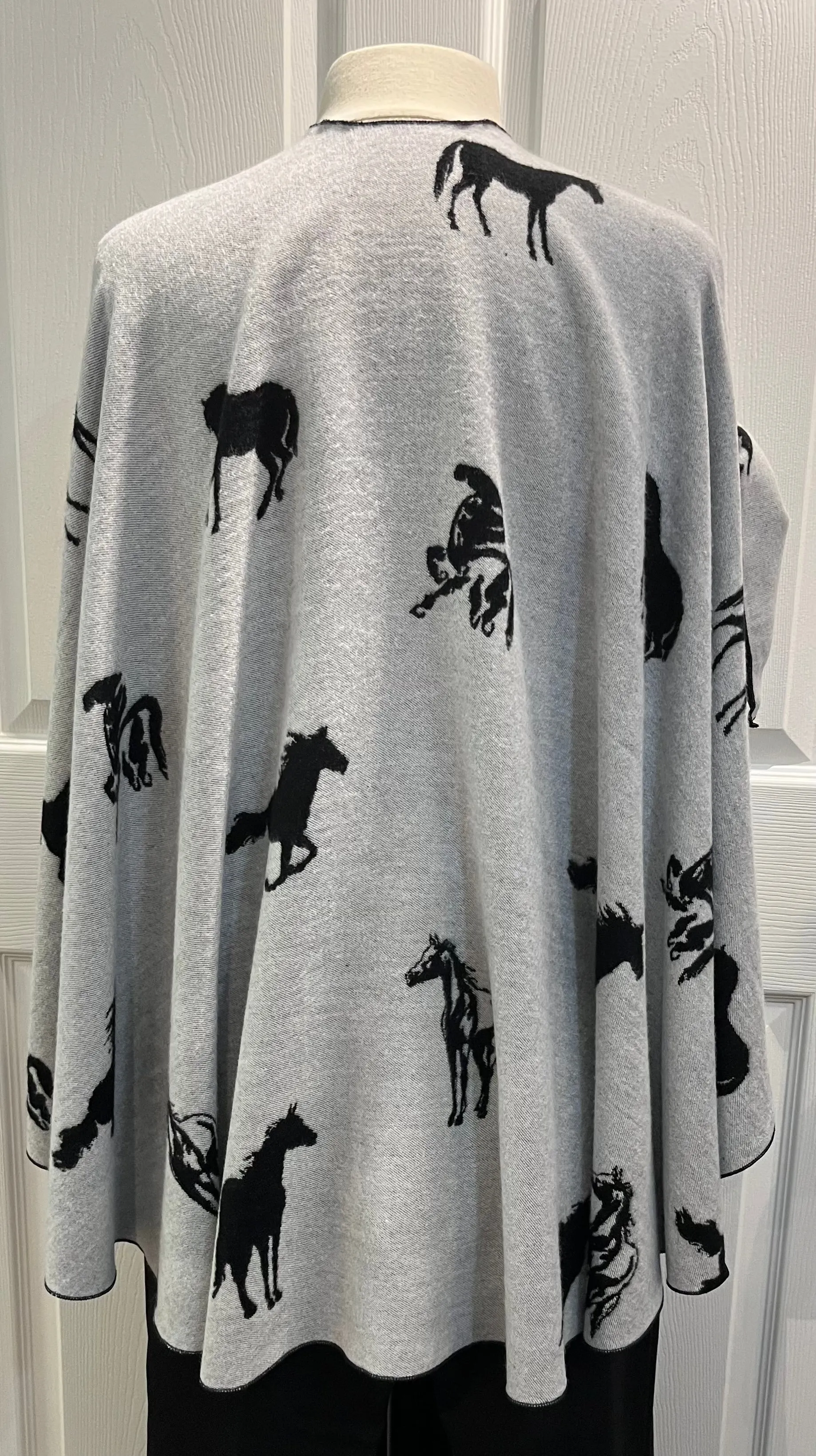 White Horses on Black Reversible Cashmere Shawl
