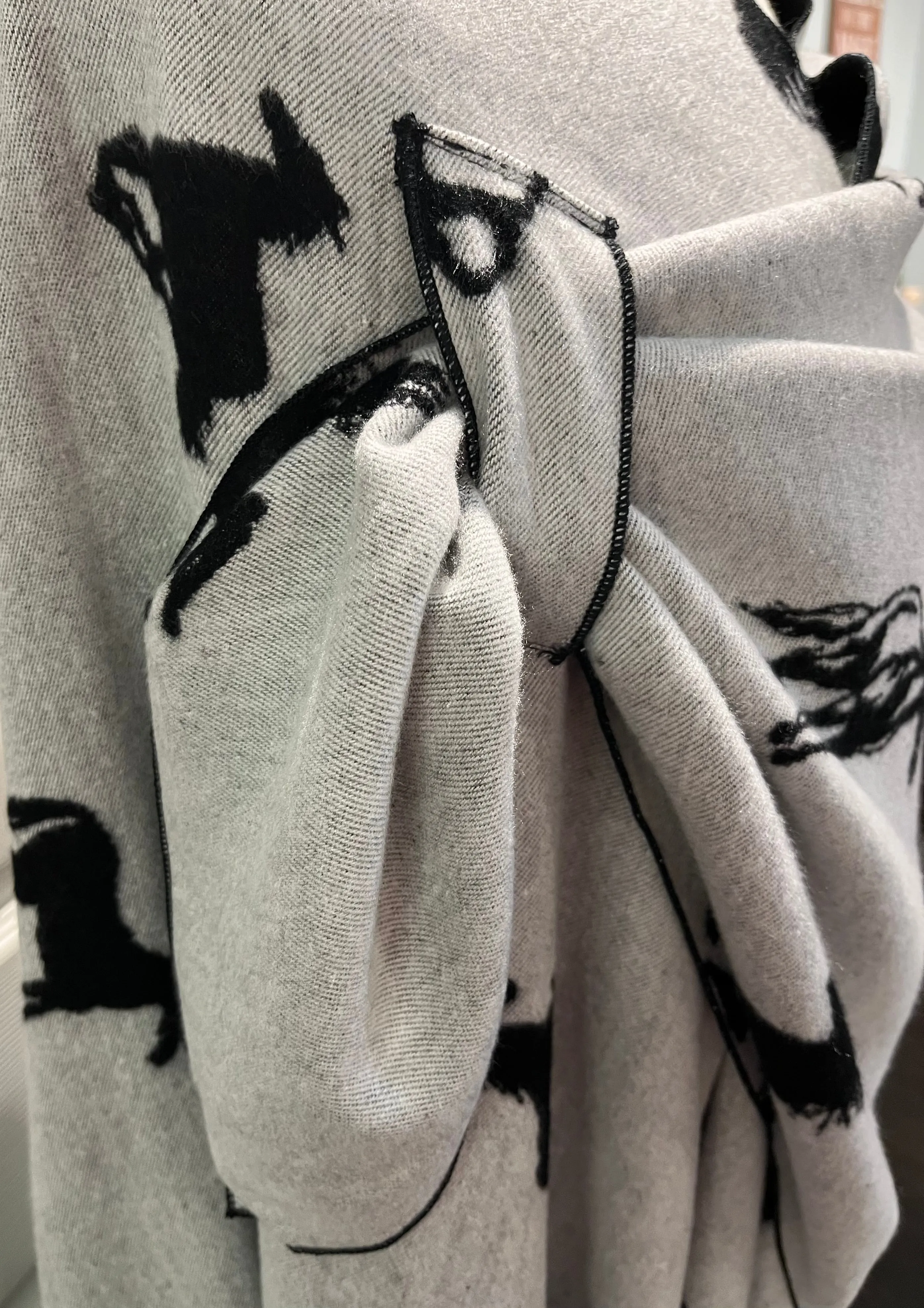 White Horses on Black Reversible Cashmere Shawl