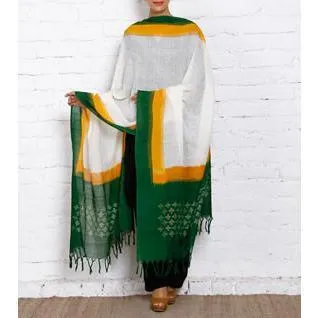 White Ikat Orissa Cotton Dupatta