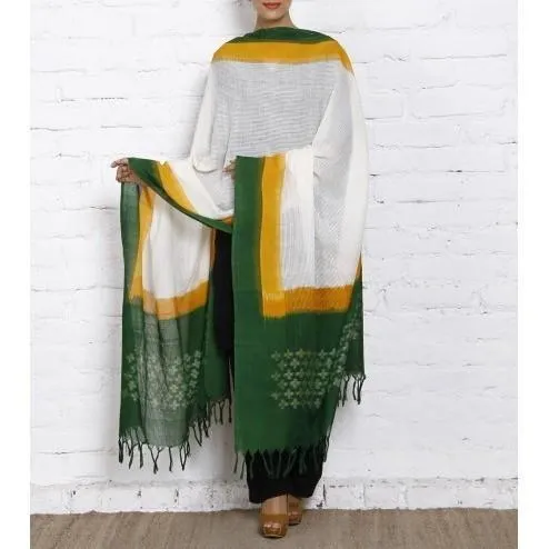 White Ikat Orissa Cotton Dupatta