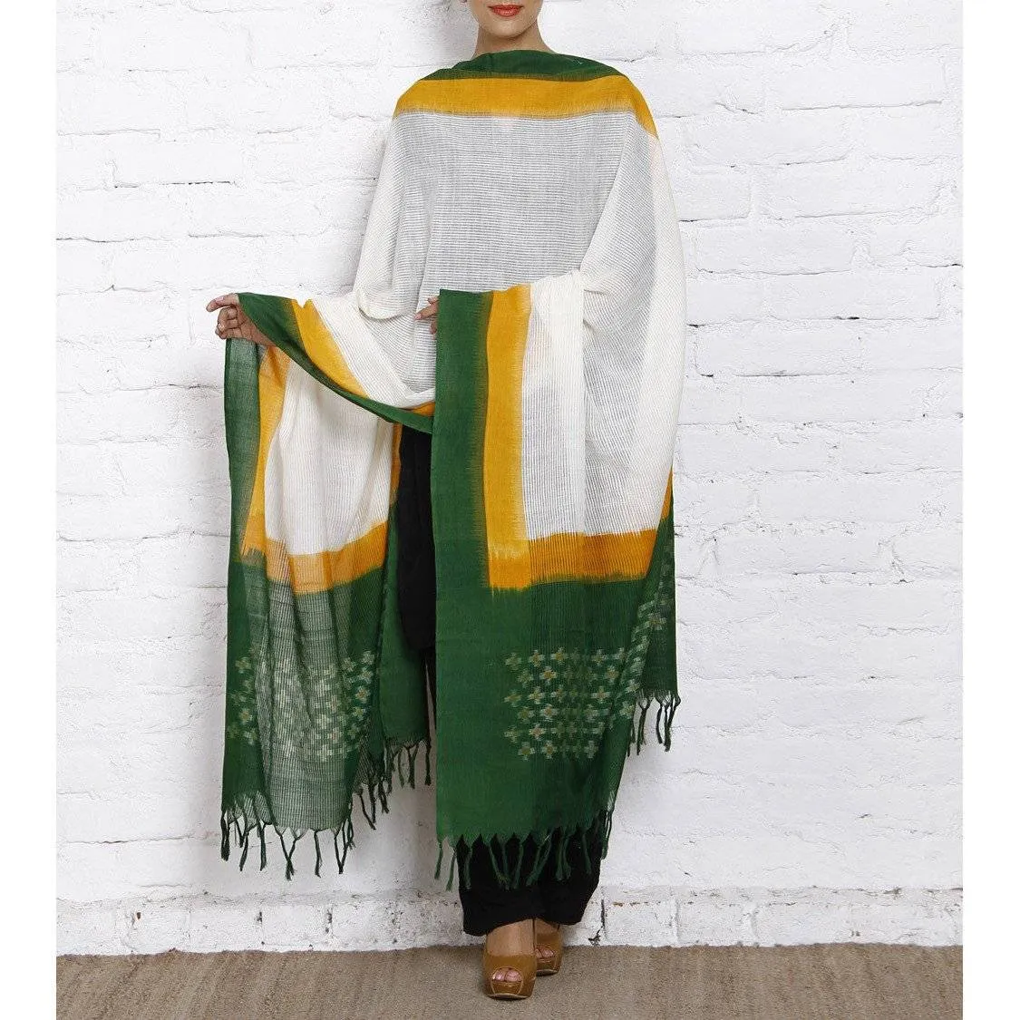 White Ikat Orissa Cotton Dupatta