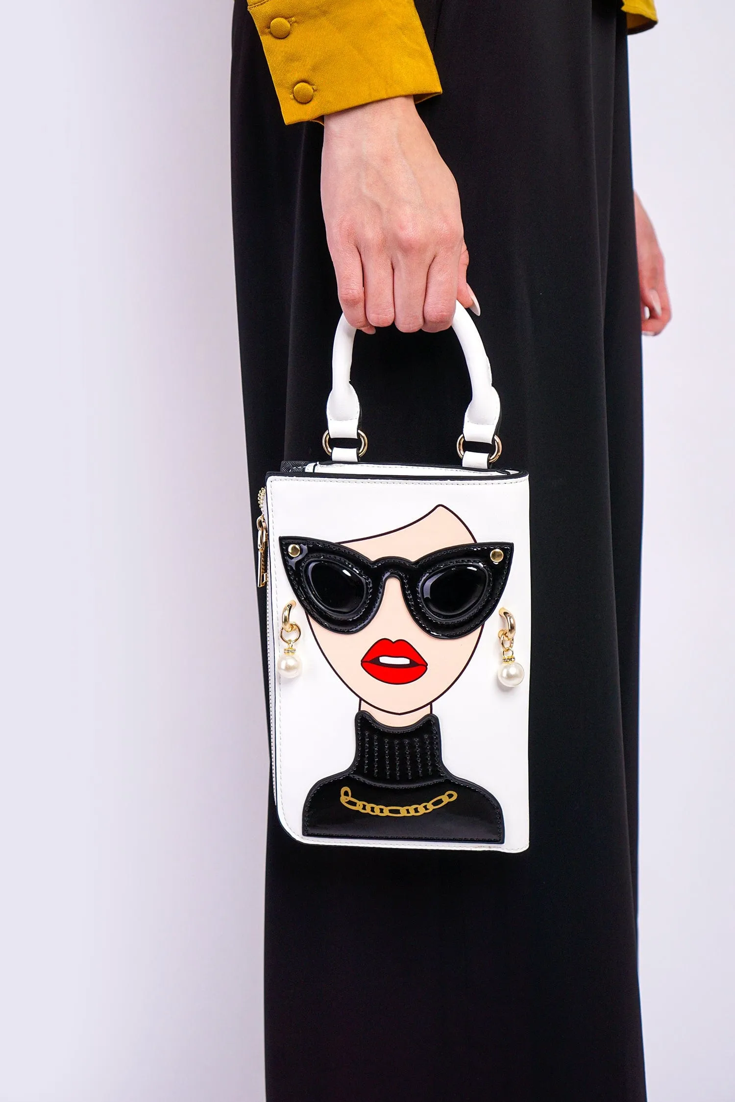 White Sunglasses Lady Earrings Convertible Clutch