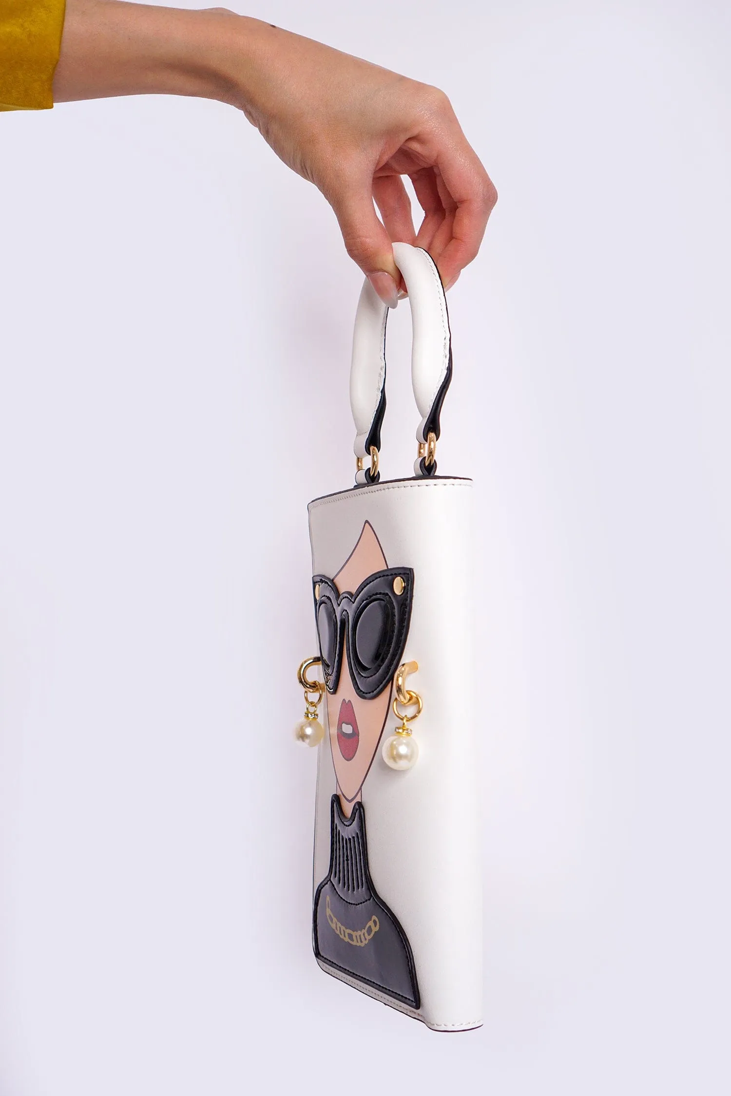 White Sunglasses Lady Earrings Convertible Clutch