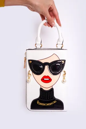 White Sunglasses Lady Earrings Convertible Clutch