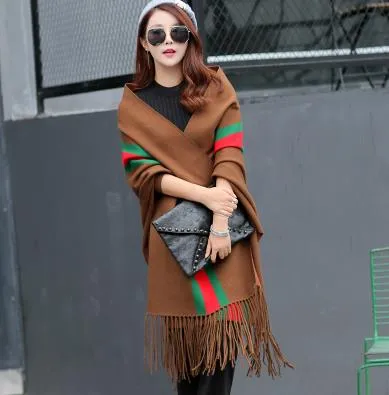 Winter Women Scarf Long Wrap Shawl Thick Warm Scarves Cotton Cashmere Wool Blended Poncho Solid Women's Scarf Cape with Sleeves
