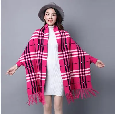 Winter Women Scarf Long Wrap Shawl Thick Warm Scarves Cotton Cashmere Wool Blended Poncho Solid Women's Scarf Cape with Sleeves