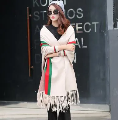 Winter Women Scarf Long Wrap Shawl Thick Warm Scarves Cotton Cashmere Wool Blended Poncho Solid Women's Scarf Cape with Sleeves