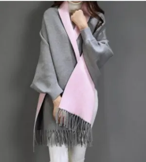 Winter Women Scarf Long Wrap Shawl Thick Warm Scarves Cotton Cashmere Wool Blended Poncho Solid Women's Scarf Cape with Sleeves
