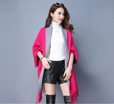 Winter Women Scarf Long Wrap Shawl Thick Warm Scarves Cotton Cashmere Wool Blended Poncho Solid Women's Scarf Cape with Sleeves