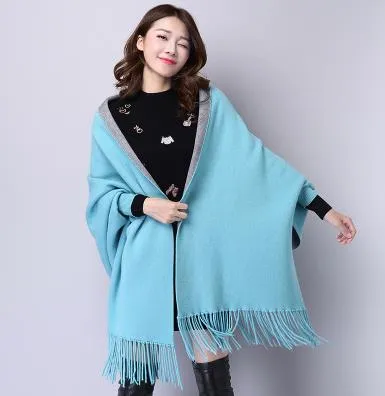 Winter Women Scarf Long Wrap Shawl Thick Warm Scarves Cotton Cashmere Wool Blended Poncho Solid Women's Scarf Cape with Sleeves