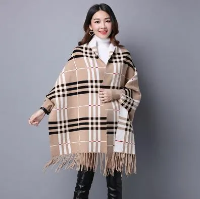 Winter Women Scarf Long Wrap Shawl Thick Warm Scarves Cotton Cashmere Wool Blended Poncho Solid Women's Scarf Cape with Sleeves