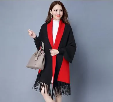 Winter Women Scarf Long Wrap Shawl Thick Warm Scarves Cotton Cashmere Wool Blended Poncho Solid Women's Scarf Cape with Sleeves