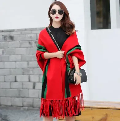 Winter Women Scarf Long Wrap Shawl Thick Warm Scarves Cotton Cashmere Wool Blended Poncho Solid Women's Scarf Cape with Sleeves