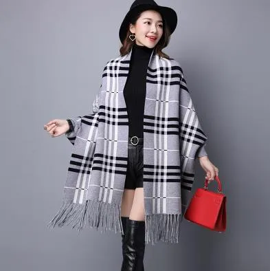 Winter Women Scarf Long Wrap Shawl Thick Warm Scarves Cotton Cashmere Wool Blended Poncho Solid Women's Scarf Cape with Sleeves