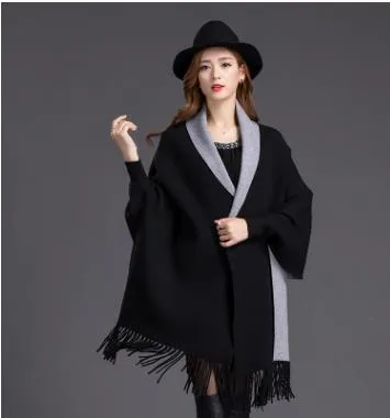 Winter Women Scarf Long Wrap Shawl Thick Warm Scarves Cotton Cashmere Wool Blended Poncho Solid Women's Scarf Cape with Sleeves