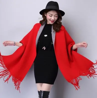 Winter Women Scarf Long Wrap Shawl Thick Warm Scarves Cotton Cashmere Wool Blended Poncho Solid Women's Scarf Cape with Sleeves