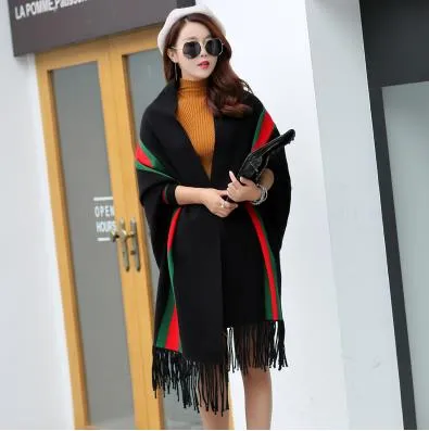 Winter Women Scarf Long Wrap Shawl Thick Warm Scarves Cotton Cashmere Wool Blended Poncho Solid Women's Scarf Cape with Sleeves