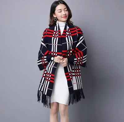 Winter Women Scarf Long Wrap Shawl Thick Warm Scarves Cotton Cashmere Wool Blended Poncho Solid Women's Scarf Cape with Sleeves