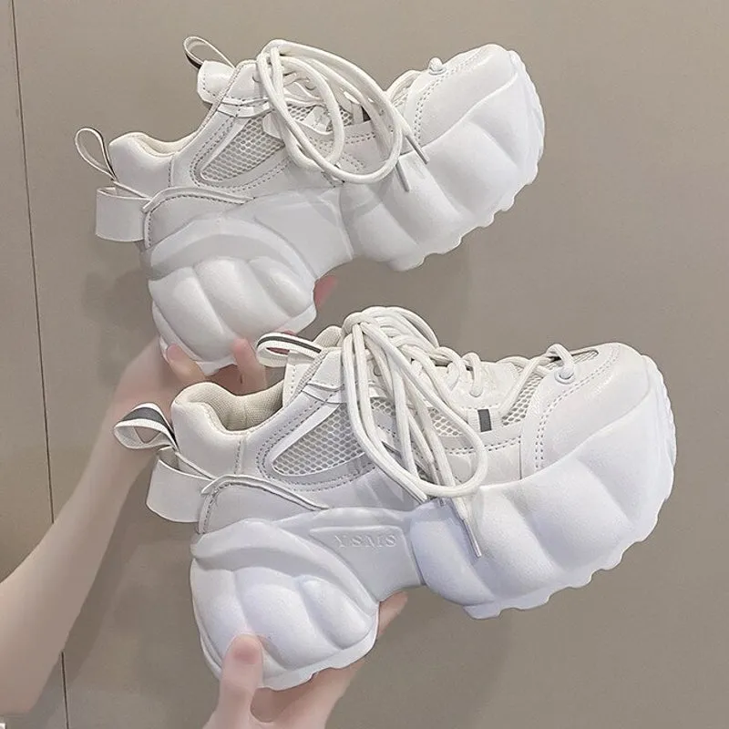 Women Chunky Sneakers 8cm High Platform White Sports
