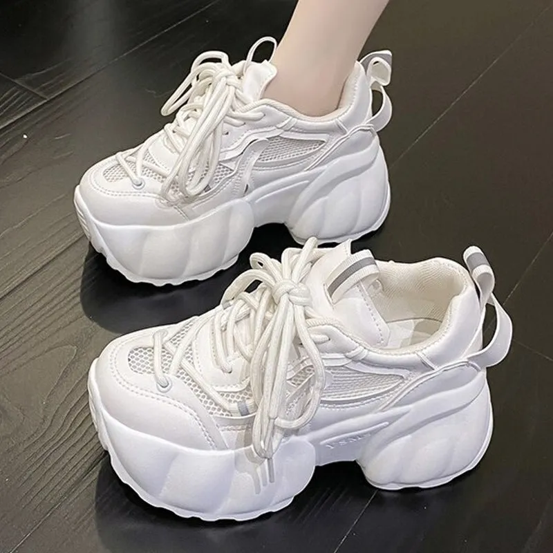 Women Chunky Sneakers 8cm High Platform White Sports