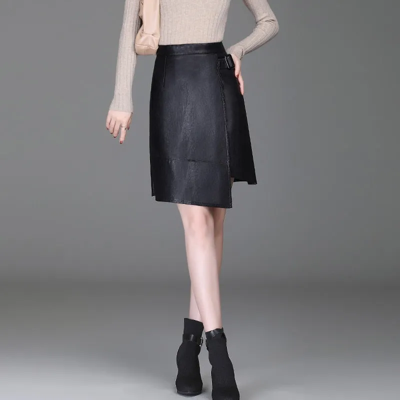 Women  Leather  Short Skirt Women Club Wear Knee Length Skirts