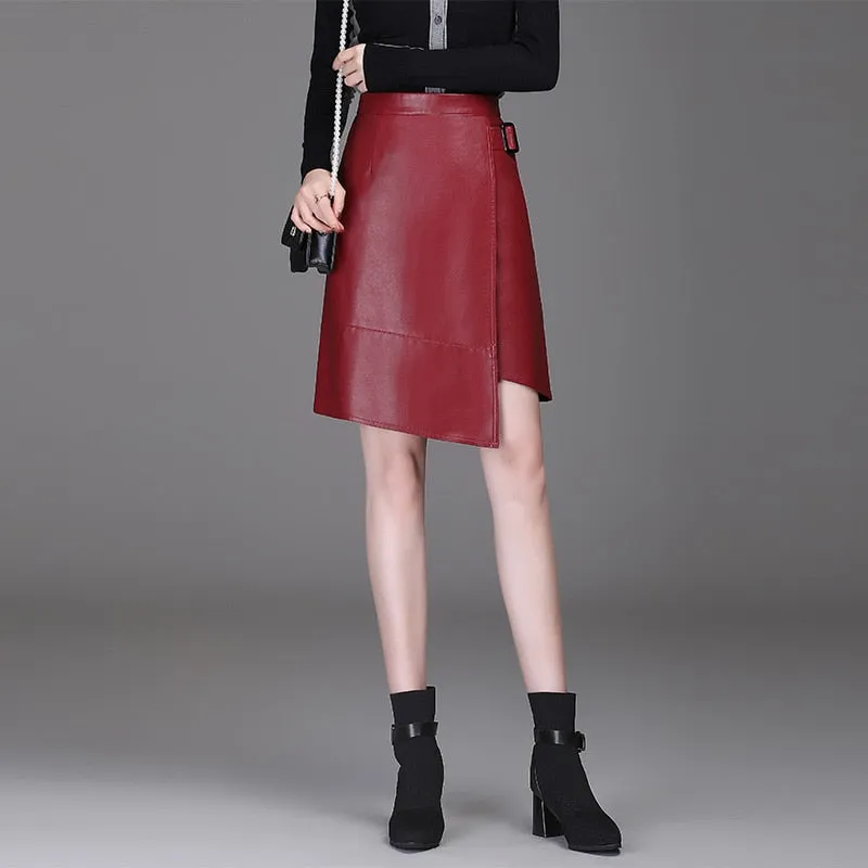 Women  Leather  Short Skirt Women Club Wear Knee Length Skirts
