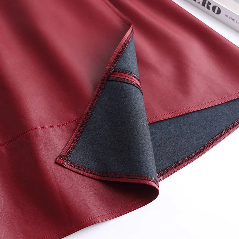 Women  Leather  Short Skirt Women Club Wear Knee Length Skirts