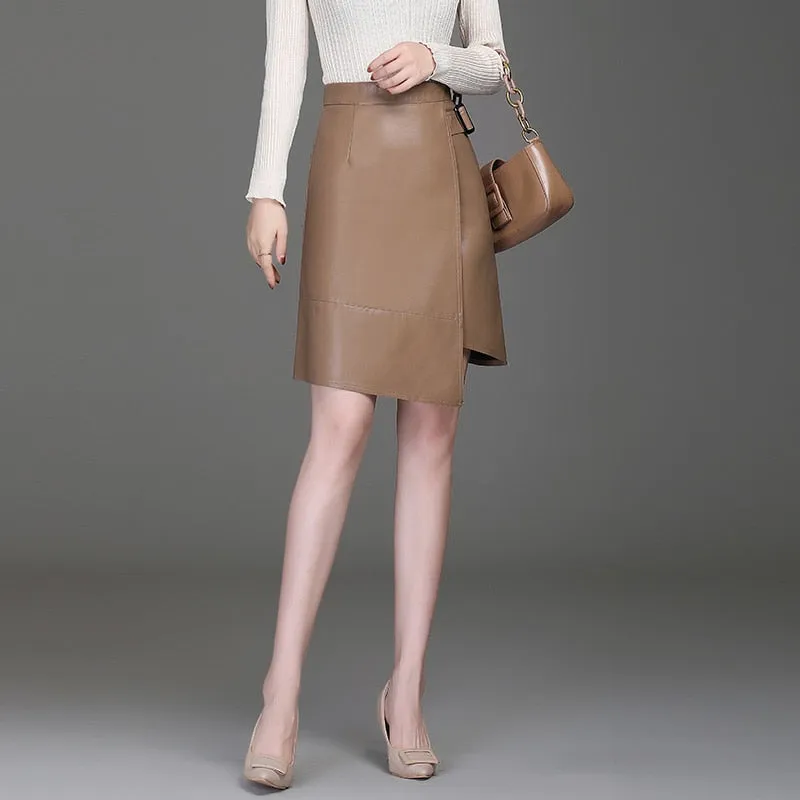 Women  Leather  Short Skirt Women Club Wear Knee Length Skirts