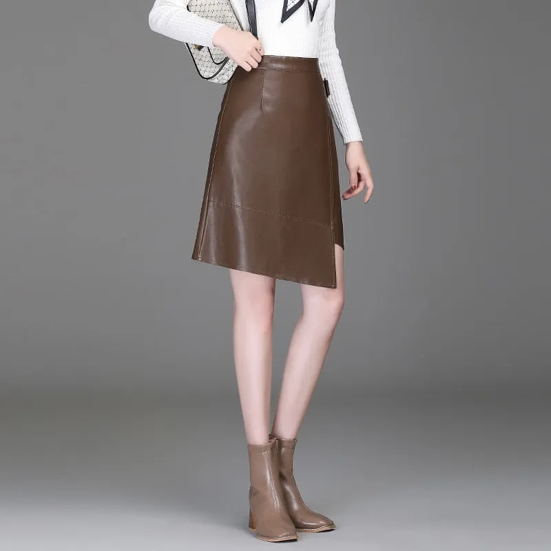 Women  Leather  Short Skirt Women Club Wear Knee Length Skirts