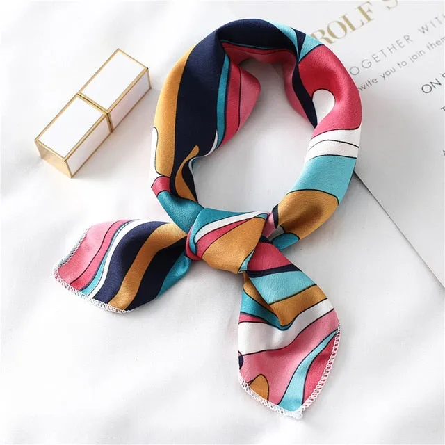 Women Small Satin Scarf Foulard Handkerchief Bandana Neck Hair Tie Scarves Shawls