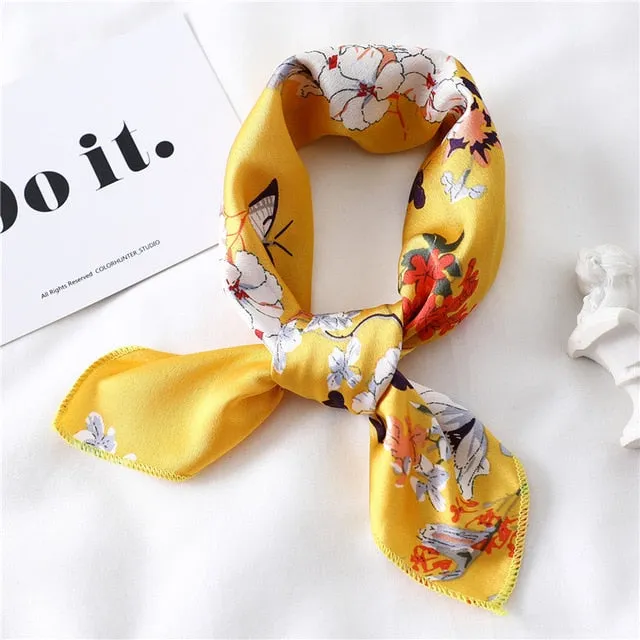 Women Small Satin Scarf Foulard Handkerchief Bandana Neck Hair Tie Scarves Shawls