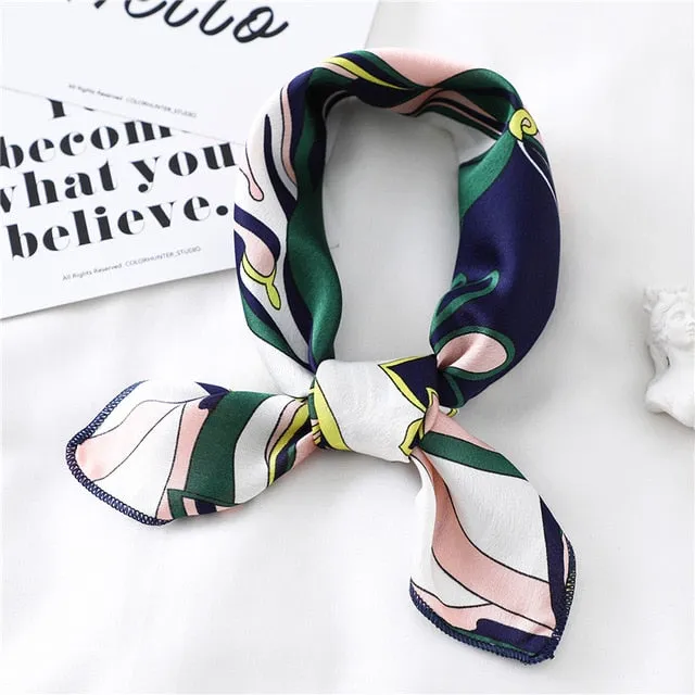 Women Small Satin Scarf Foulard Handkerchief Bandana Neck Hair Tie Scarves Shawls