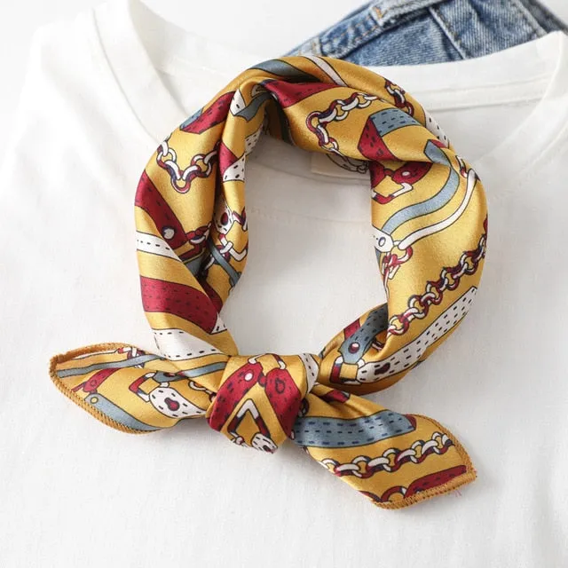 Women Small Satin Scarf Foulard Handkerchief Bandana Neck Hair Tie Scarves Shawls