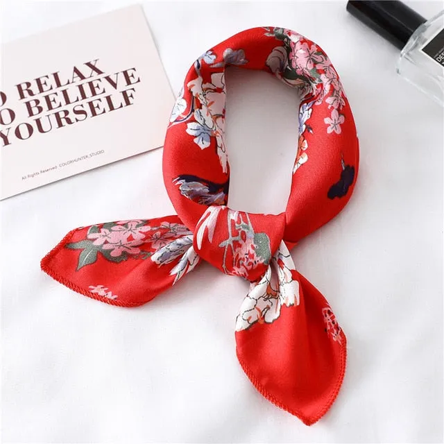 Women Small Satin Scarf Foulard Handkerchief Bandana Neck Hair Tie Scarves Shawls