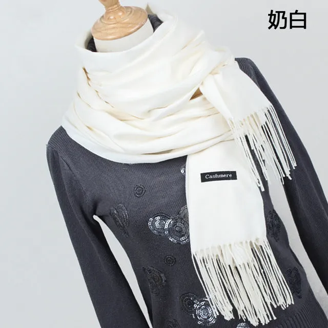Women Solid Color Cashmere Scarves With Tassel