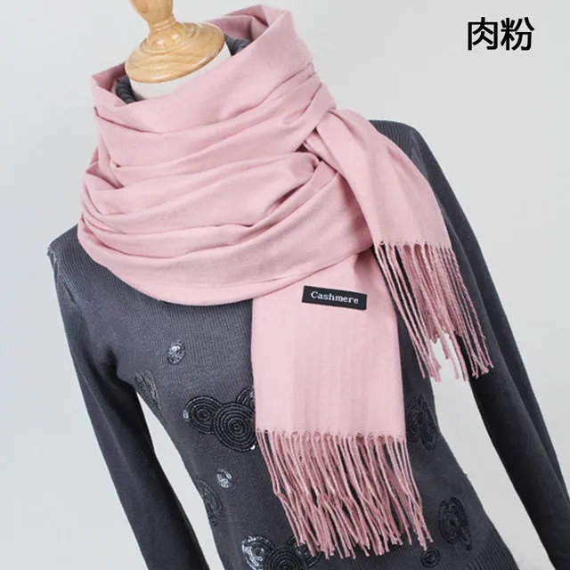 Women Solid Color Cashmere Scarves With Tassel