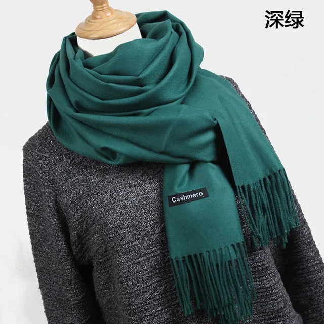 Women Solid Color Cashmere Scarves With Tassel