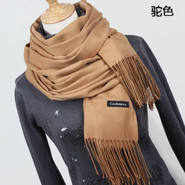 Women Solid Color Cashmere Scarves With Tassel