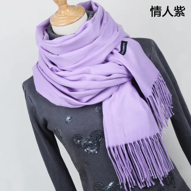 Women Solid Color Cashmere Scarves With Tassel