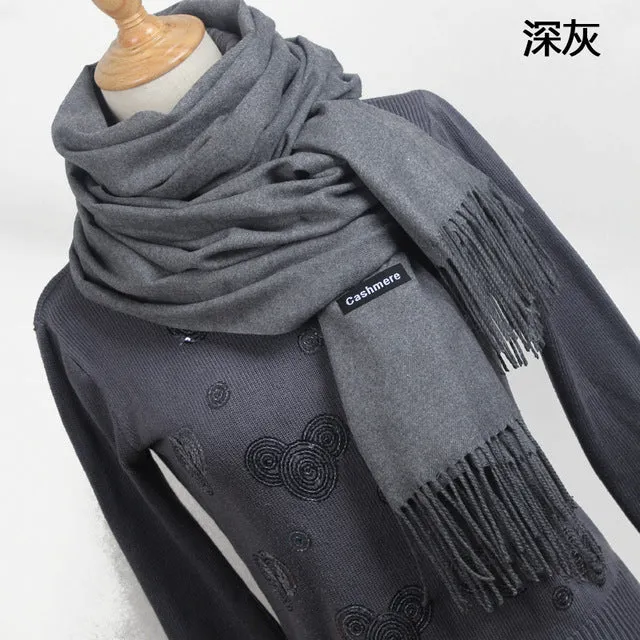 Women Solid Color Cashmere Scarves With Tassel