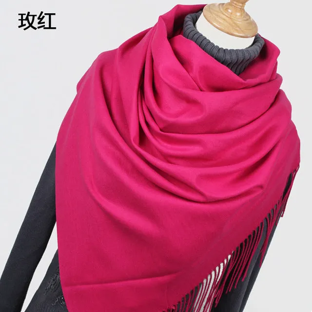 Women Solid Color Cashmere Scarves With Tassel