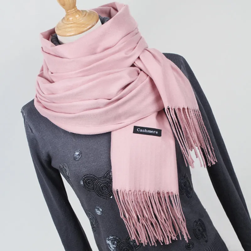 Women Solid Color Cashmere Scarves With Tassel
