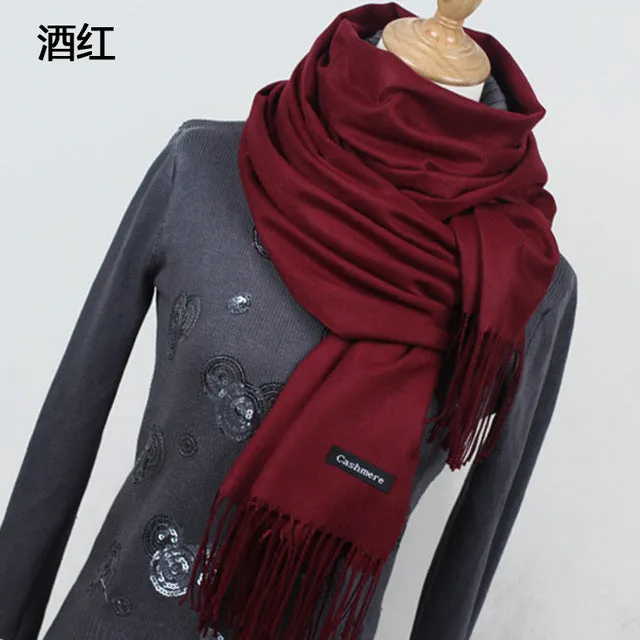 Women Solid Color Cashmere Scarves With Tassel