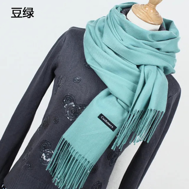 Women Solid Color Cashmere Scarves With Tassel