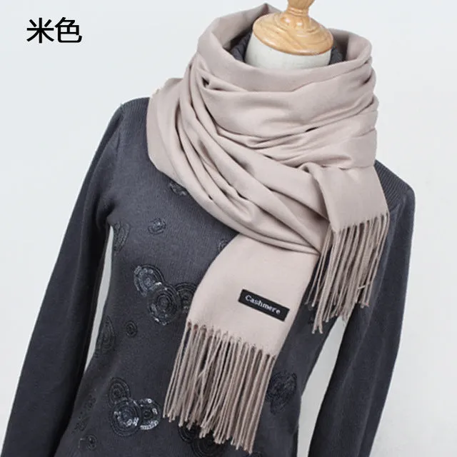 Women Solid Color Cashmere Scarves With Tassel