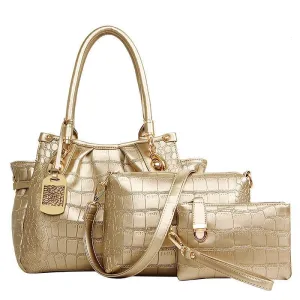 Women's 3 PCS/Set Crocodile Messenger Tote Set 4 Color Options