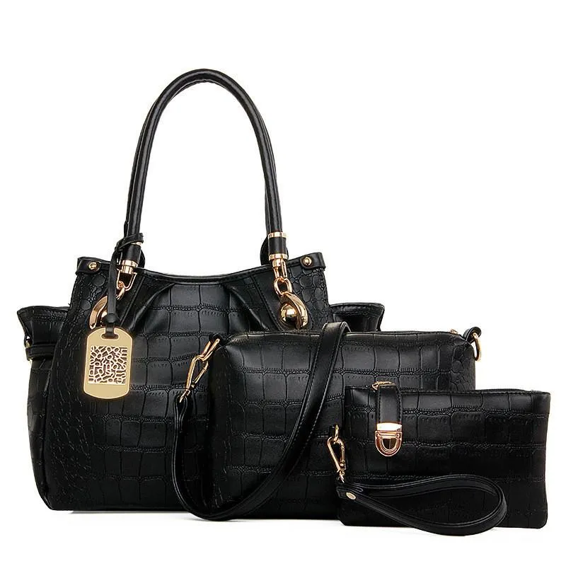Women's 3 PCS/Set Crocodile Messenger Tote Set 4 Color Options