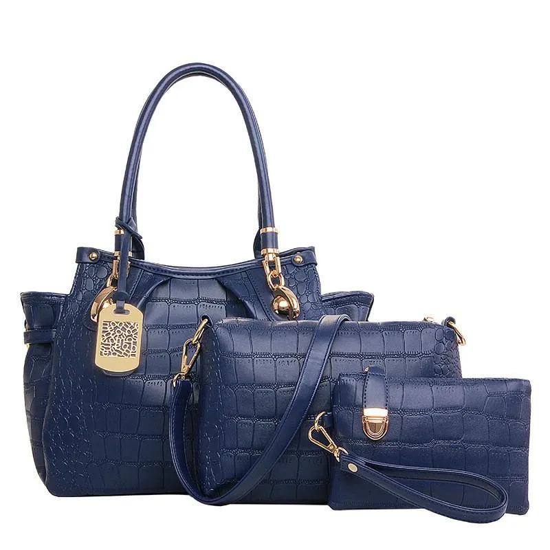 Women's 3 PCS/Set Crocodile Messenger Tote Set 4 Color Options