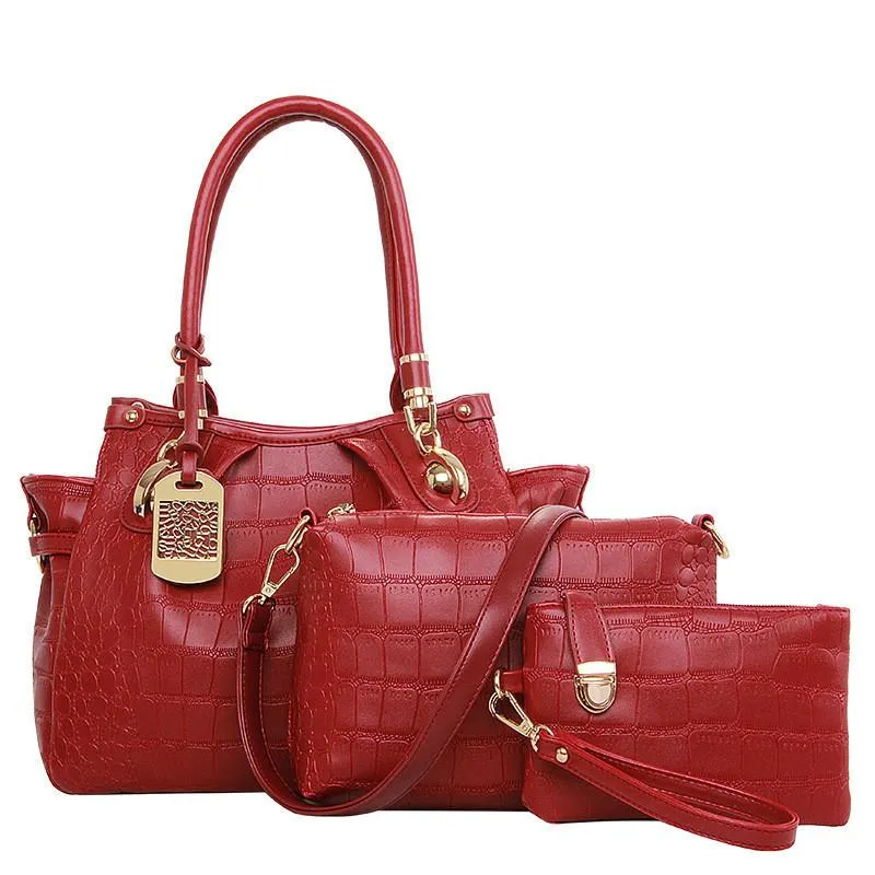 Women's 3 PCS/Set Crocodile Messenger Tote Set 4 Color Options